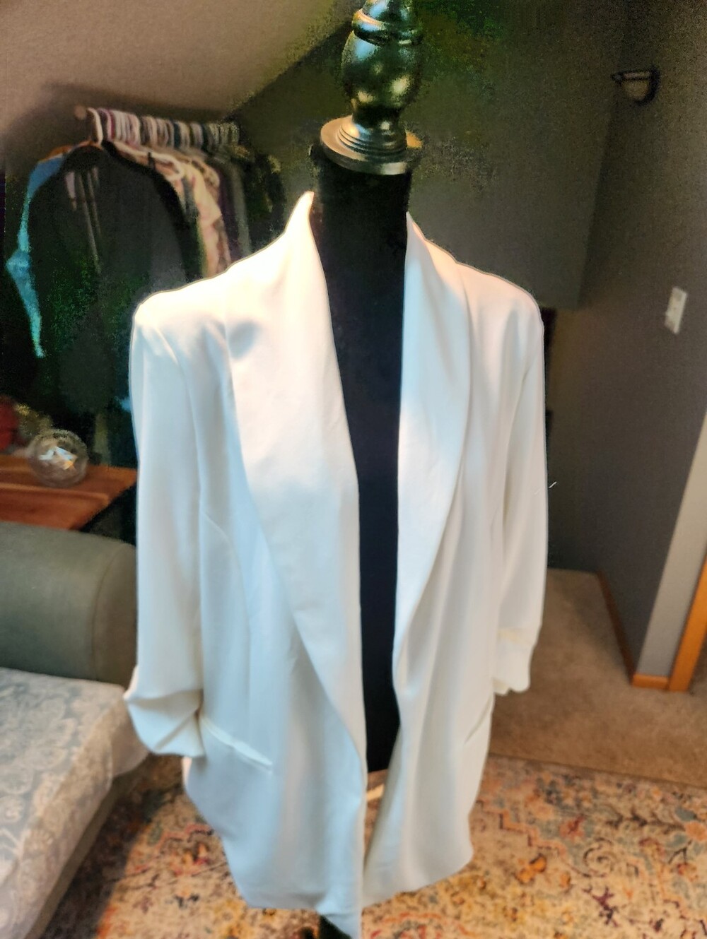 Dakota Blue White Open-Front Women's Blazer Jacket Large Lined!